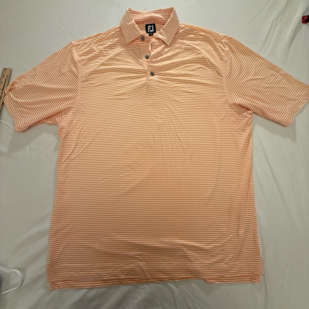 Footjoy Shirt Mens Extra Large Orange Striped Performance Polo Golf